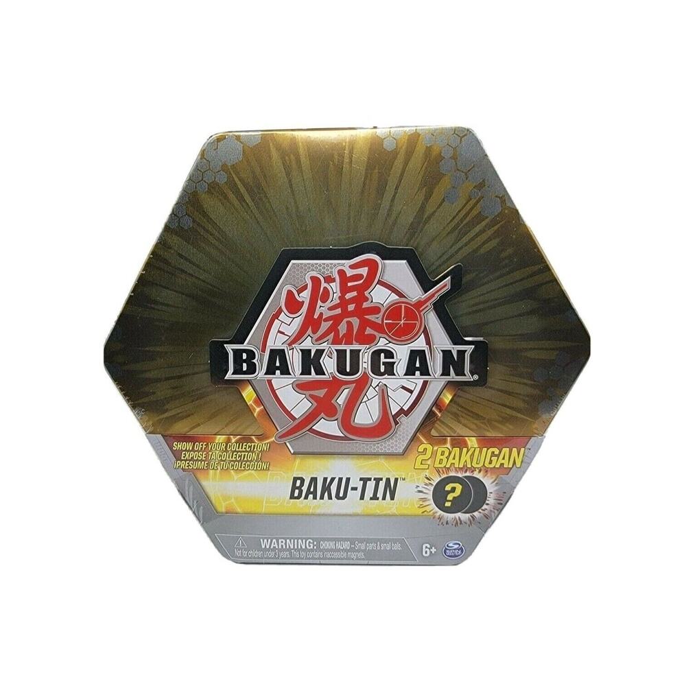Bakugan Baku-Tin Hexagon Gold Storage Case with 2 Bakugan Figures – New & Sealed